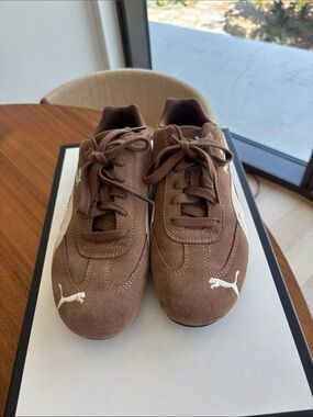 Puma Brown Suede Sneakers with White Formstripe